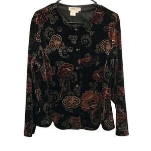 Vintage Coldwater Creek Womens Velvet Jacket Size L Black Fairy Grunge Whimsy
